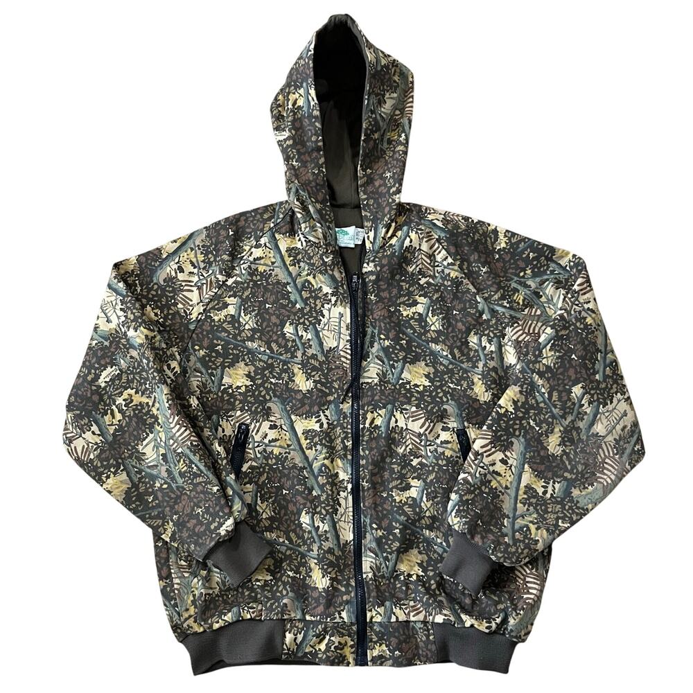 Vintage 80s Bushlan South Texas Camouflage Canvas Hooded Jacket Size Medium
